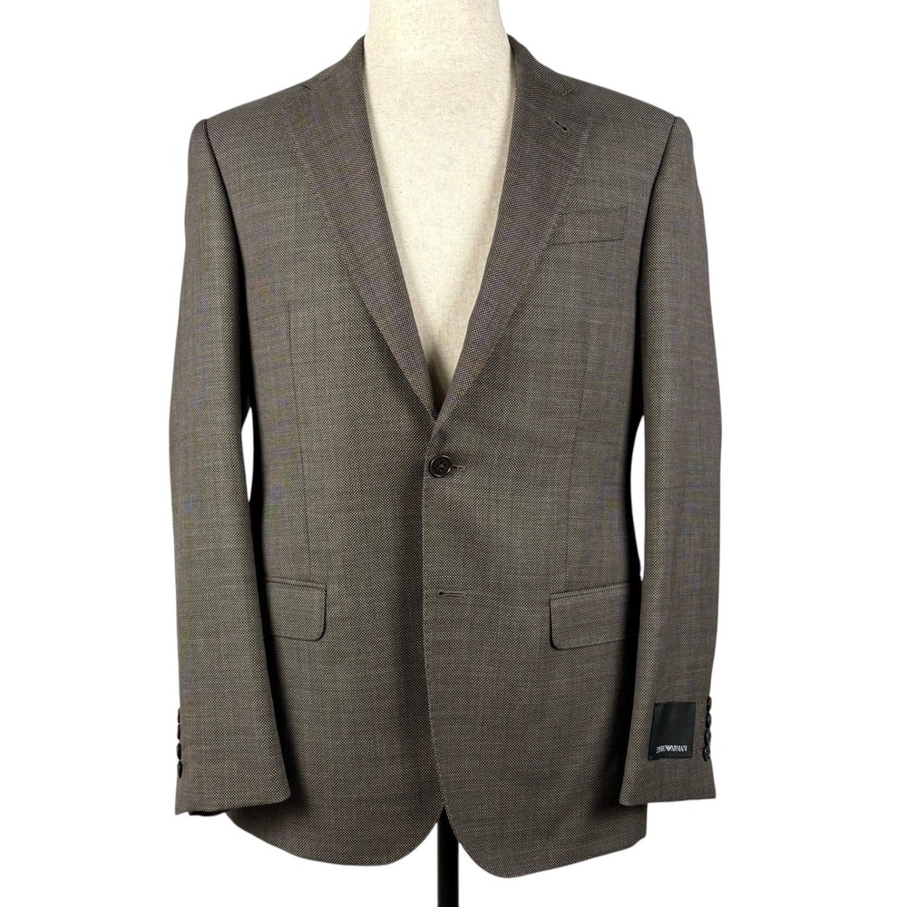 Emporio Armani G Line Blazer Mens 38R US Brown Micro Pattern Virgin Wool NWOT
